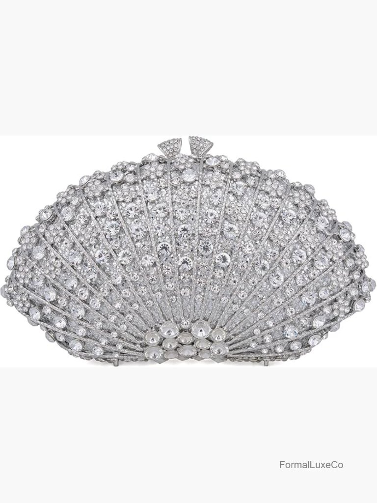 Luxury Rhinestone Evening Clutch With Removable Chain, Metal Shell